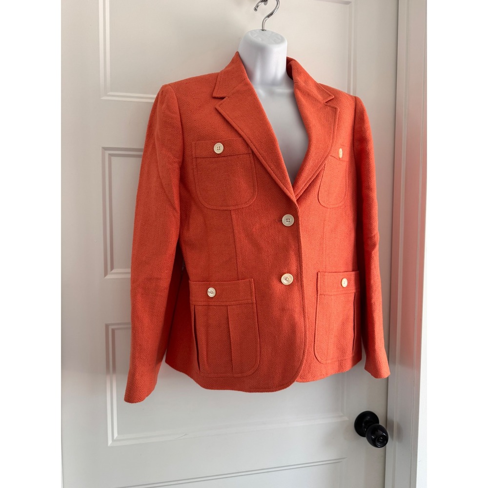 NWT Lauren Ralph Lauren Petite Linen Silk Blazer Peach Herringbone Jacket 12P - Picture 5 of 13
